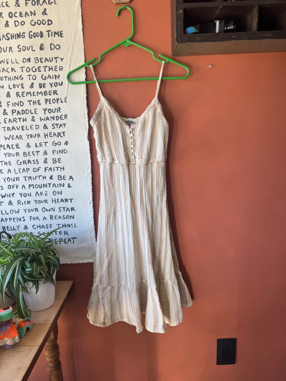 aerie Cream Mini Dress with Pastel Stripes